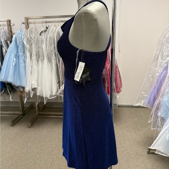 NWT Stella 88 Sleeveless Glitter-Knit Dress Navy Sparkle - Picture 2 of 3